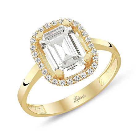 Yuvarlak Kesim Kare Taşlı Yüzük