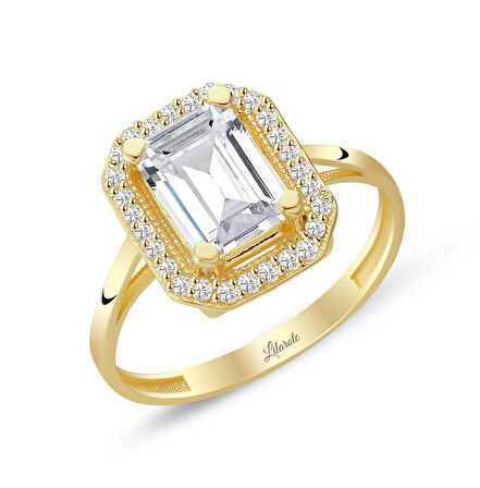 Kare Taşlı Modern Baget Yüzük