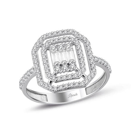 Baget Çift Şerit Yüzük Beyaz Altın 14 Ayar