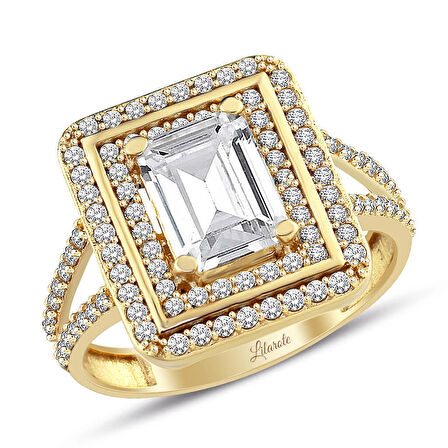 Çift Sıra Baget Taşlı Çift Kol Taşlı Altın Yüzük