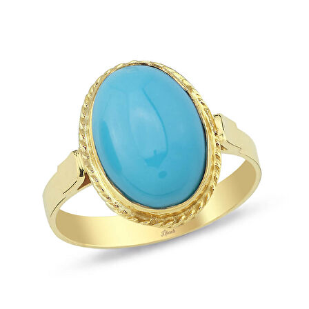 Firuzeli Oval Altın Yüzük