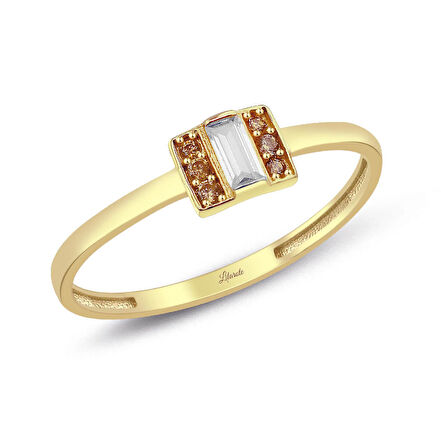 Baget Kesim Kahverengi Taşlı Altın Yüzük