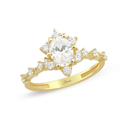 Oval Taşlı Sarı Altın Yüzük