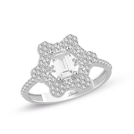 Baget Taşlı Fantezi Beyaz Altın Yüzük