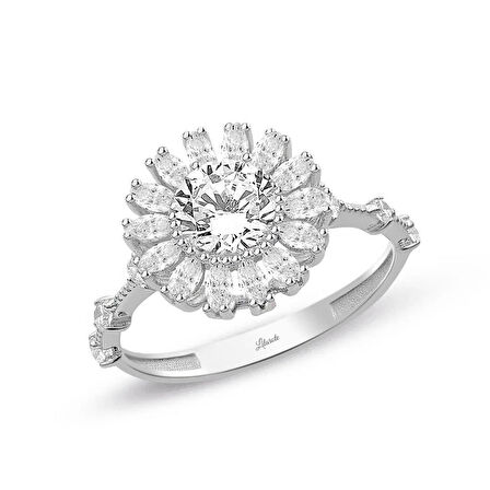 Markiz Taşlı Beyaz Altın Yüzük