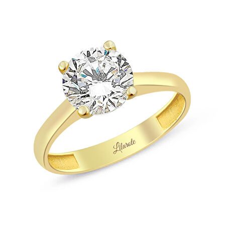 Altın Yuvarlak Tırnaklı Tektaş Yüzük