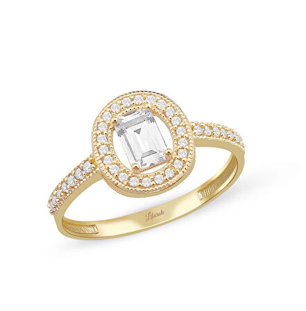 Yuvarlak Bagetli Kolu Taşlı Yüzük