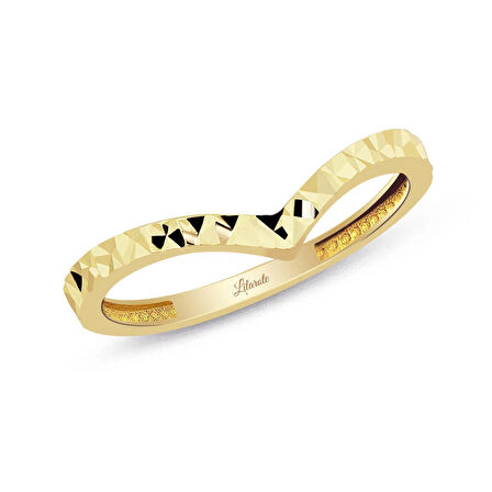 V Model Lazerli Altın Yüzük