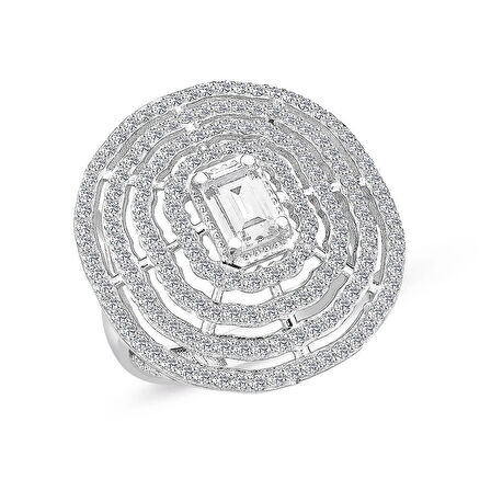 Yuvarlak Motifli Taşlı Dört Sıra Baget Altın Yüzük