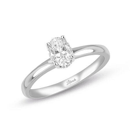 Oval Taşlı Tektaş Beyaz Altın Yüzük