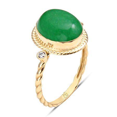 Yeşil Taşlı Altın Nostalji Yüzük (YZK0035)