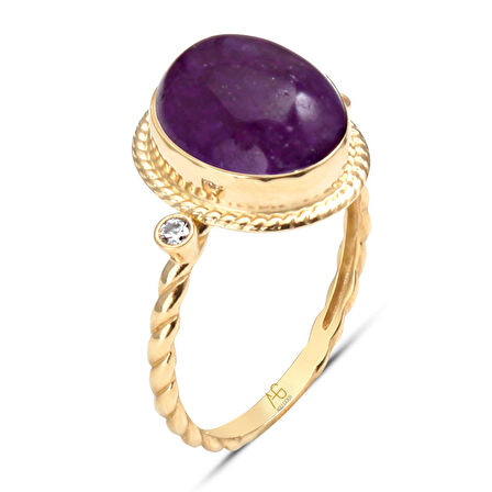 Ametist Taşlı Altın Nostalji Yüzük (YZK0036)