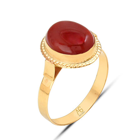 Klasik Model Akik Taşlı Altın Nostalji Yüzük (YZK0038)