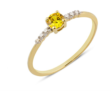 14 Ayar Altın Sarı Yan Taşlı Yüzük YZK007A