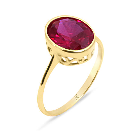 Ruby Taşlı Altın Yüzük (YZK0113)