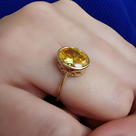 Citrine Taşlı Altın Yüzük (YZK0114)