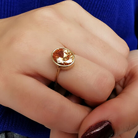 Şampanya Renk Taşlı Altın Yüzük (YZK0115)