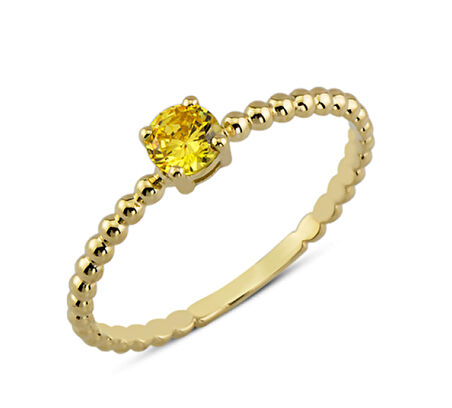 14 Ayar Altın Sarı Yuvarlak Taşlı Yüzük YZK011C