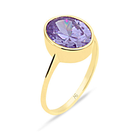 Lila Taşlı Altın Spor Yüzük (YZK0122)