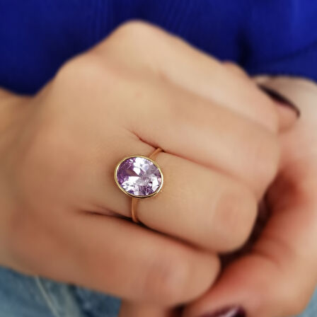 Lila Taşlı Altın Spor Yüzük (YZK0122)