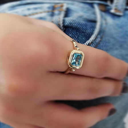 Altın Auqa Marine Taşlı Yüzük (YZK0126)