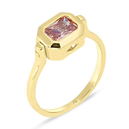 Pembe Baget Taşlı Altın Yüzük (YZK0128)