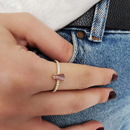 Mor Damla Taşlı Altın Spor Yüzük (YZK0135)