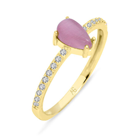Pembe Damla Taşlı Altın Yüzük (YZK0136)