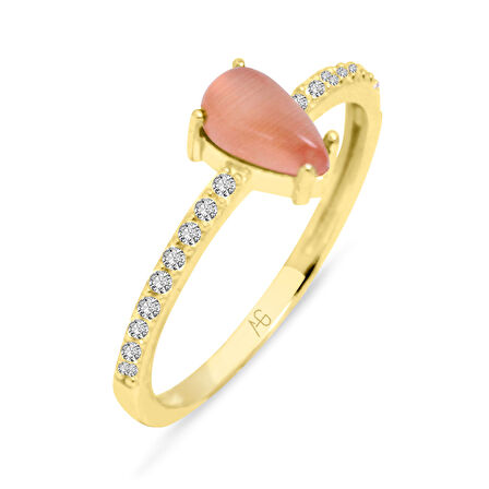 Turuncu Damla Taşlı Altın Spor Yüzük (YZK0137)