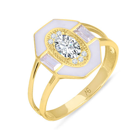 Mine Detaylı Altın Baget Yüzük (YZK0146)