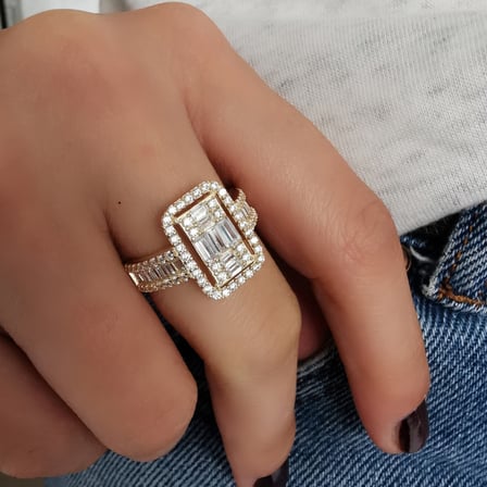 Büyük Boy Altın Baget Yüzük (YZK0150)