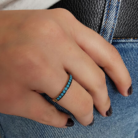 Firuze Taşlı Altın Tek Sıra Spor Yüzük (YZK0156)