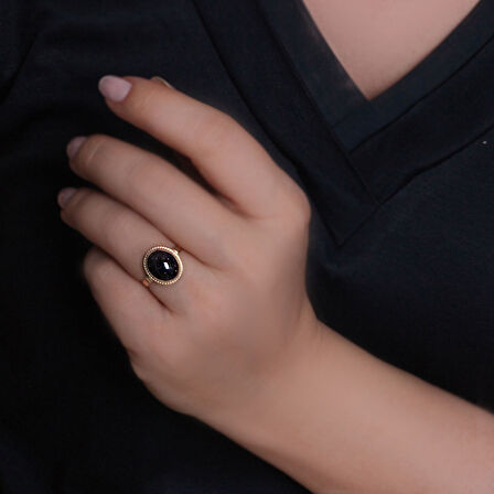 Simli Onix Taşlı Altın Nostalji Yüzük (YZK0217)