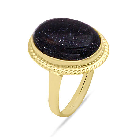 Altın 14 Ayar Simli Onix Taşlı Nostalji Yüzük (YZK0218)