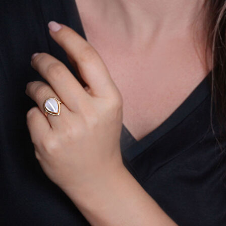 Altın 14 Ayar Sedef Damla Taşlı Yüzük (YZK0220)