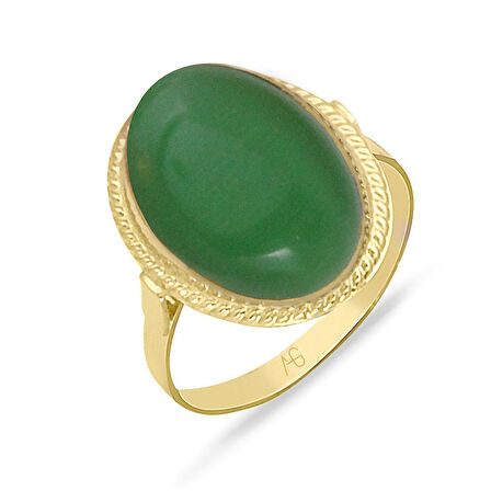 Oval Yeşil Taşlı Altın Kadın Yüzük (YZK0221)
