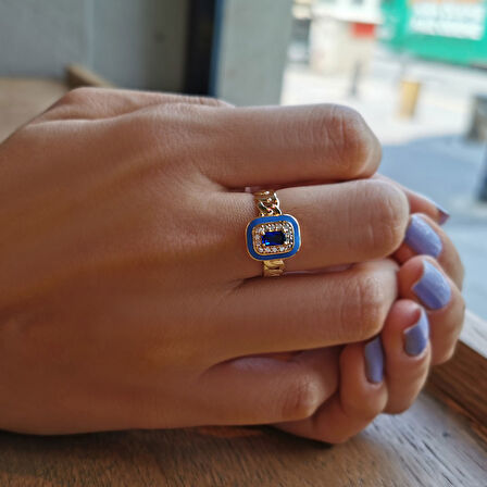 Mavi Baget Taşlı Altın Yüzük (YZK0224)