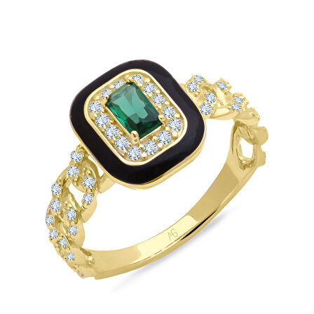 Taşlı Kol Detaylı Altın  Baget Yüzük (YZK0227)