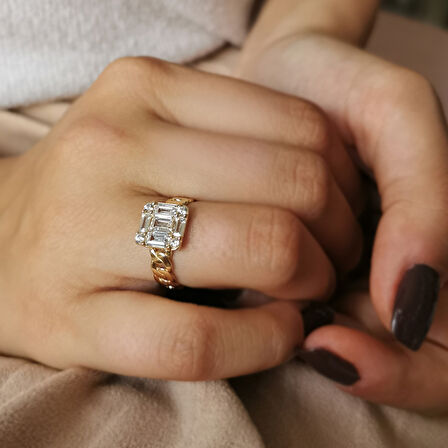 Altın 14 Ayar Baget Taşlı Yüzük (YZK0228)