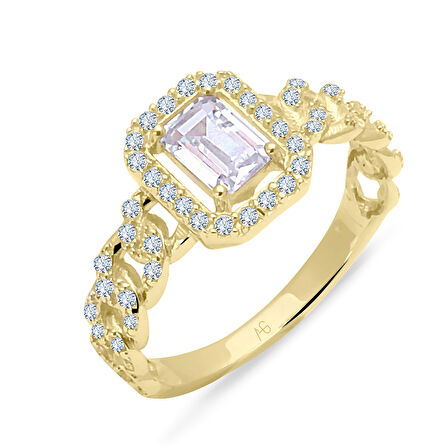 Kolu Taş Detay Baget Altın Yüzük (YZK0232)