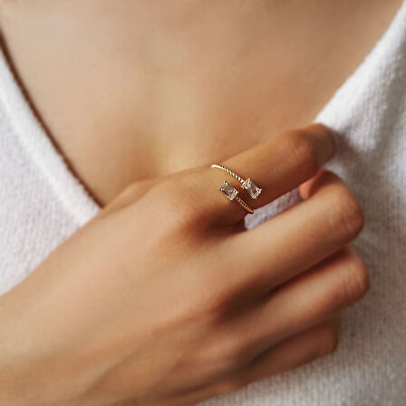 Altın 14 Ayar Baget  Taşlı Yüzük (YZK0237)