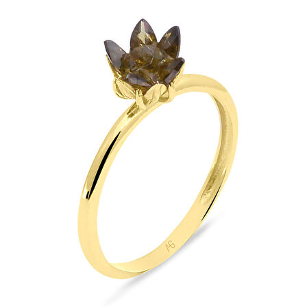 Yağ Yeşili Renk Taşlı Altın Lotus Çiçek Yüzük (YZK0251)
