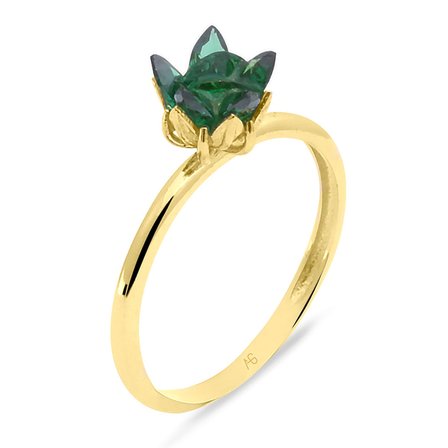Altın Yeşil Taşlı Lotus Çiçeği Yüzük (YZK0252)