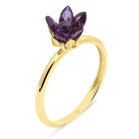 Altın Ametist Taşlı Lotus Çiçeği Yüzük (YZK0257)