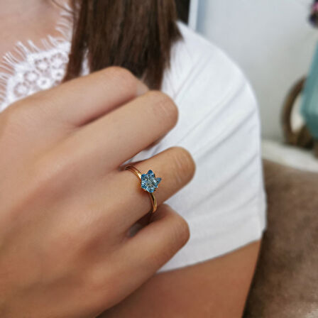 Altın Mavi Lotus Çiçeği Yüzük (YZK0259)