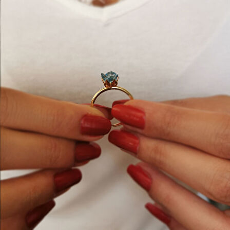 Altın Mavi Lotus Çiçeği Yüzük (YZK0259)