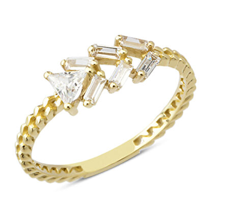 14 Ayar Altın Mini Beyaz Baget Taşlı Yüzük YZK028A