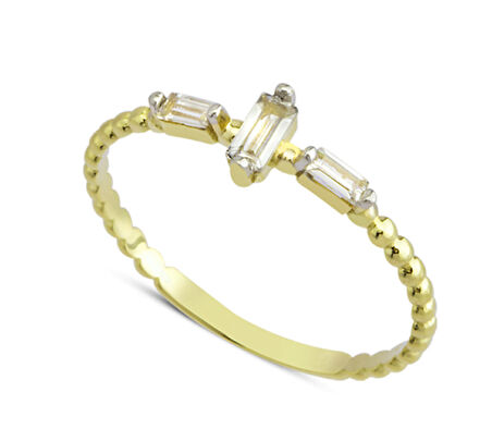 14 Ayar Altın Üç Baget Taşlı Yüzük YZK041