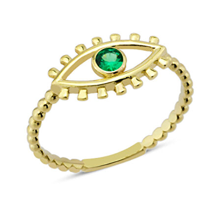 14 Ayar Altın Yeşil Taşlı Göz Yüzük YZK067A