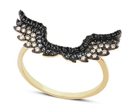 Harem Altın 14 Ayar Altın Siyah Melek Kanadı Yüzük YZK068A